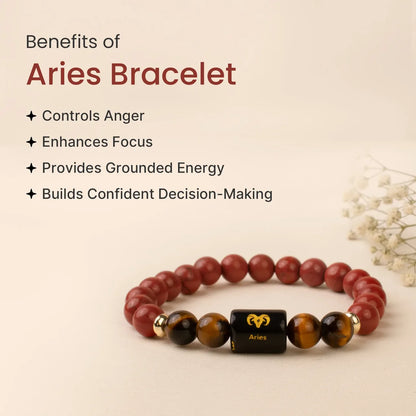Aries (मेष राशि) Zodiac Bracelet – Red Jasper & Tiger Eye