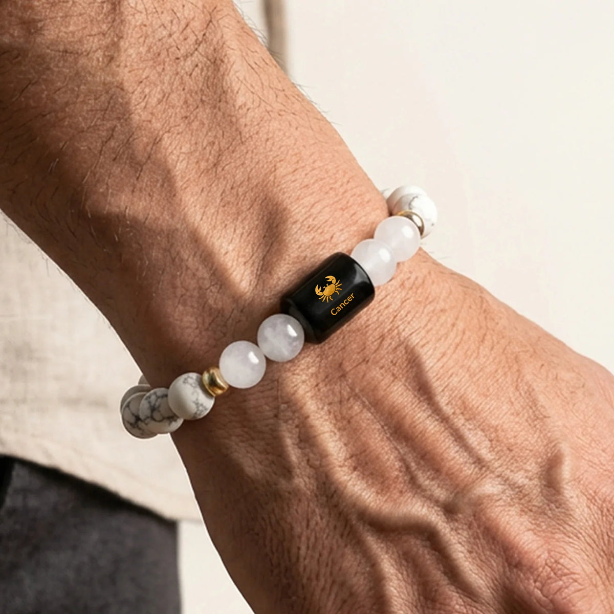 Cancer (कर्क राशि) Zodiac Bracelet – Howlite & Milky Quartz
