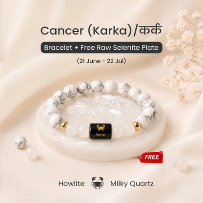 Cancer (कर्क राशि) Zodiac Bracelet – Howlite & Milky Quartz