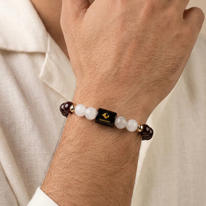 Capricorn (मकर राशि) Zodiac Bracelet – Garnet & Milky Quartz