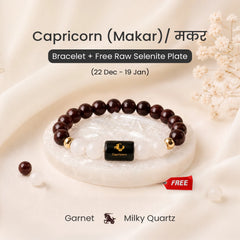 Capricorn (मकर राशि) Zodiac Bracelet – Garnet & Milky Quartz