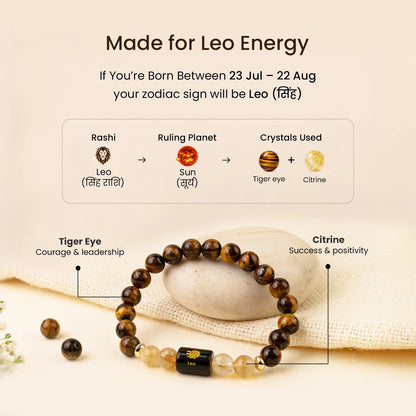 Leo (सिंह राशि) Zodiac Bracelet – Tiger Eye & Citrine
