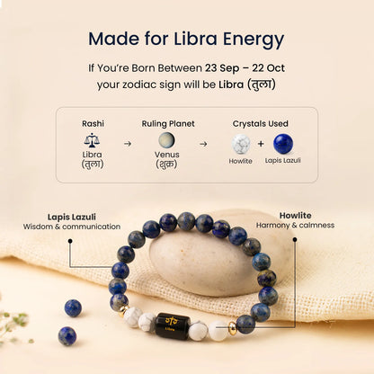 Libra (तुला राशि) Zodiac Bracelet – Lapis Lazuli & Howlite