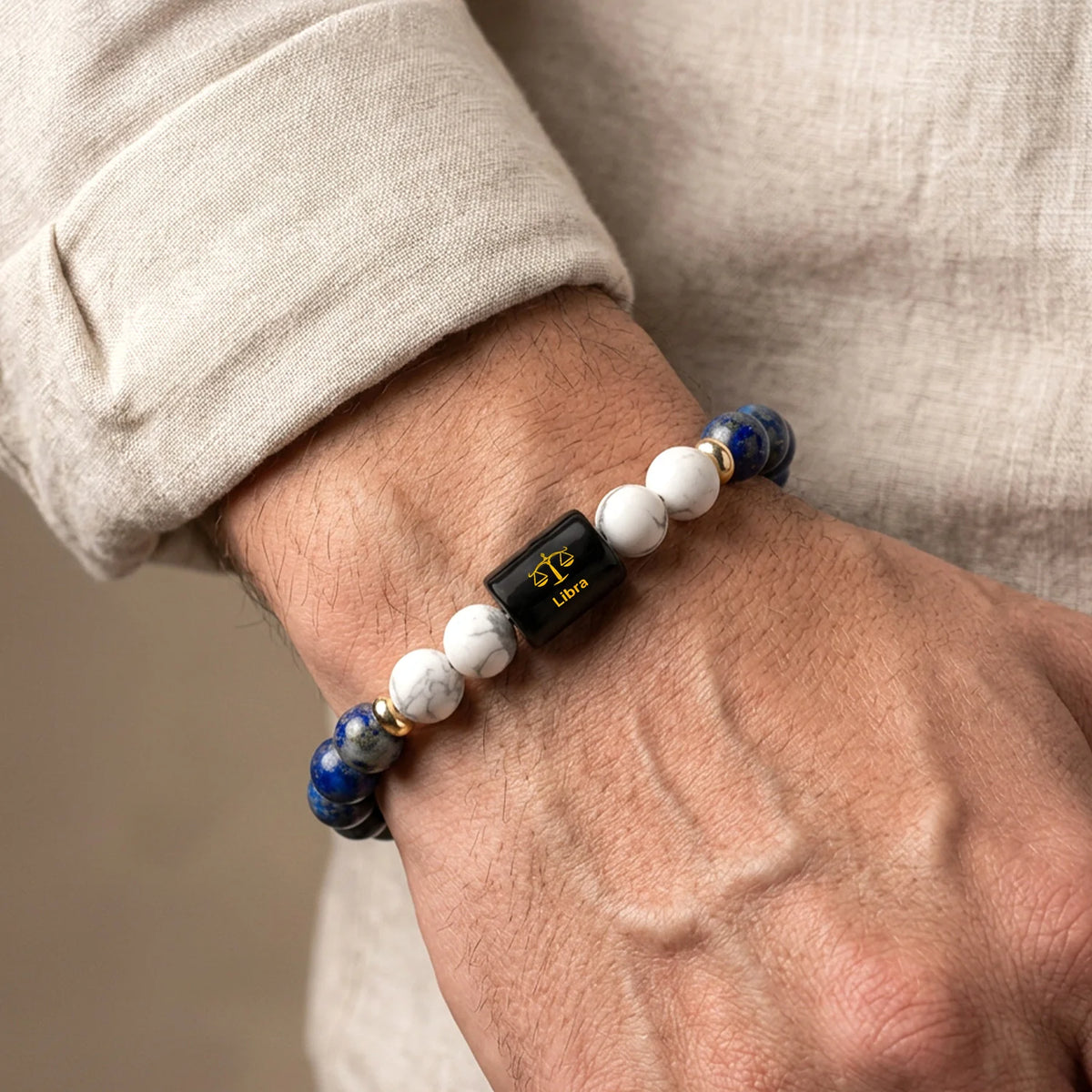 Libra (तुला राशि) Zodiac Bracelet – Lapis Lazuli & Howlite
