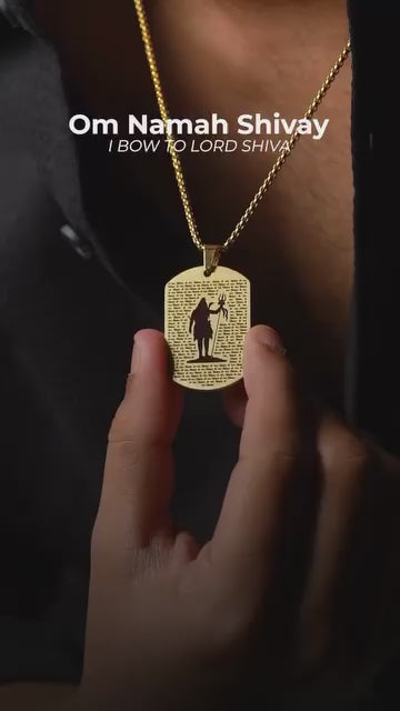 108 Om Namah Shivay MicroCarved Tag Necklace