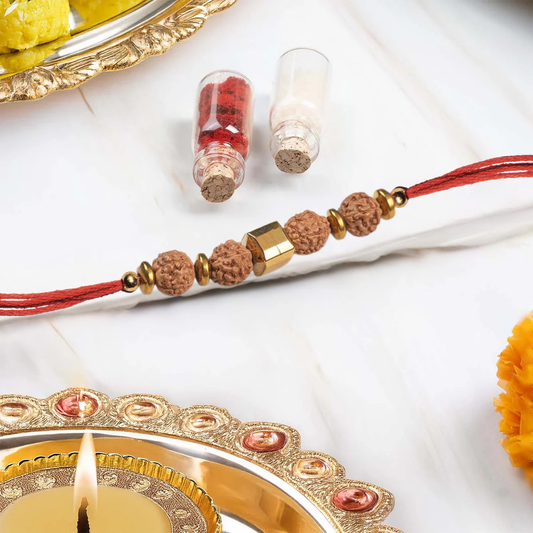 Power Gold Hematite + Rudraksha Natural Stone Rakhi