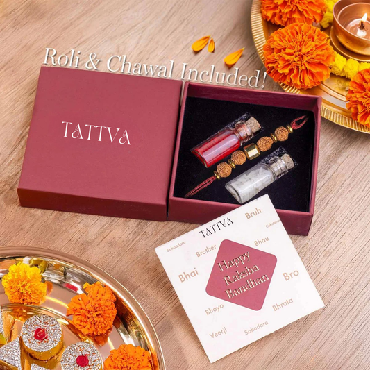 Power Gold Hematite + Rudraksha Natural Stone Rakhi