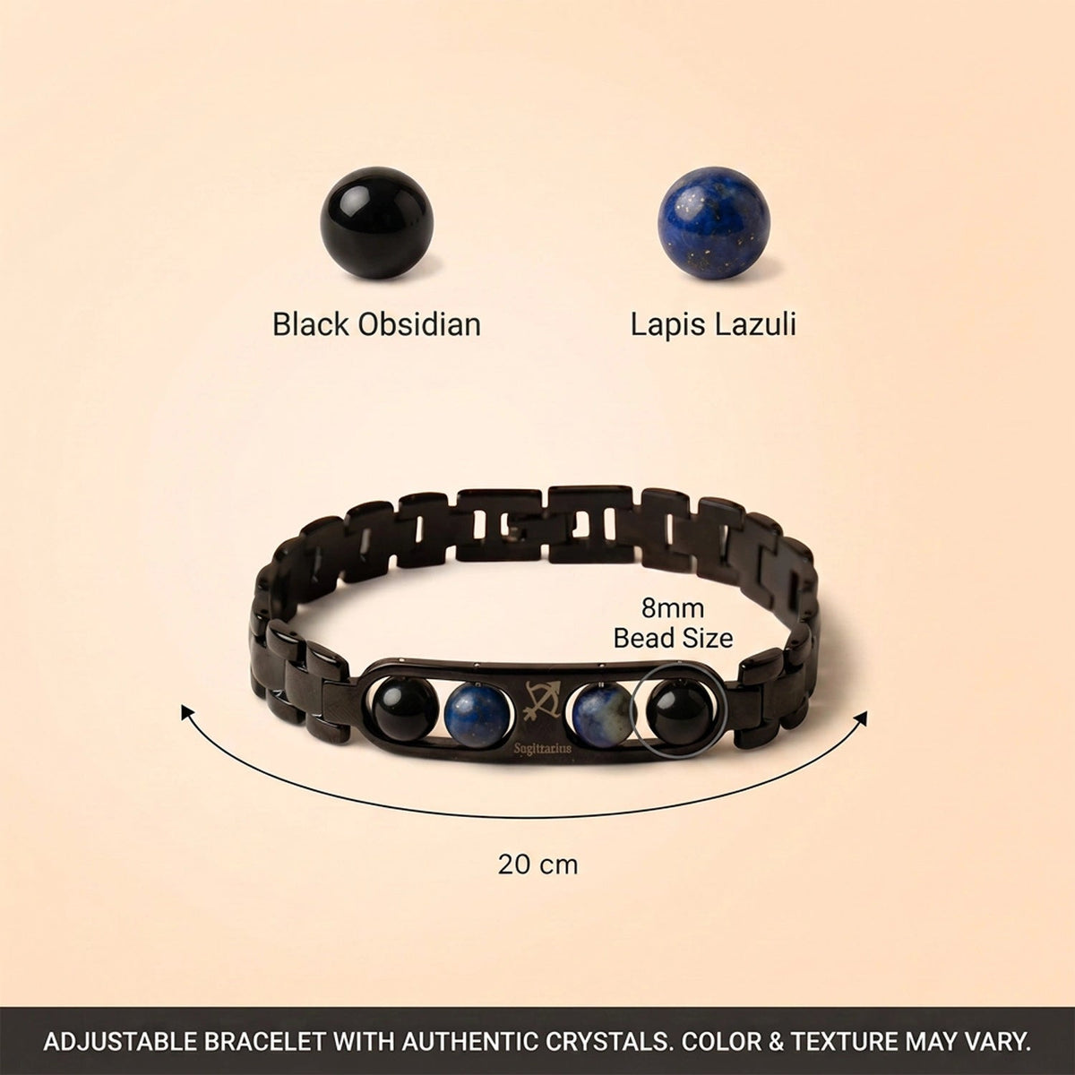 Sagittarius Zodiac Metal Bracelet size and bead details