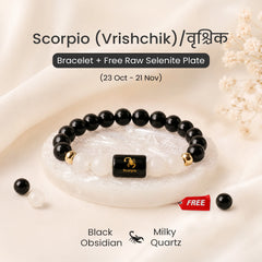 Scorpio (वृश्चिक राशि) Zodiac Bracelet – Black Obsidian & Milky Quartz