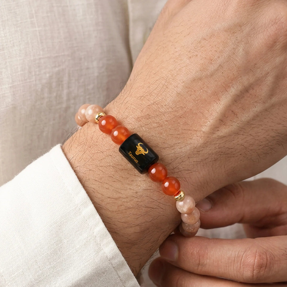 Taurus (वृषभ राशि) Zodiac Bracelet – Sunstone & Carnelian