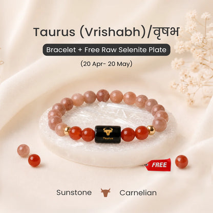 Taurus (वृषभ राशि) Zodiac Bracelet – Sunstone & Carnelian