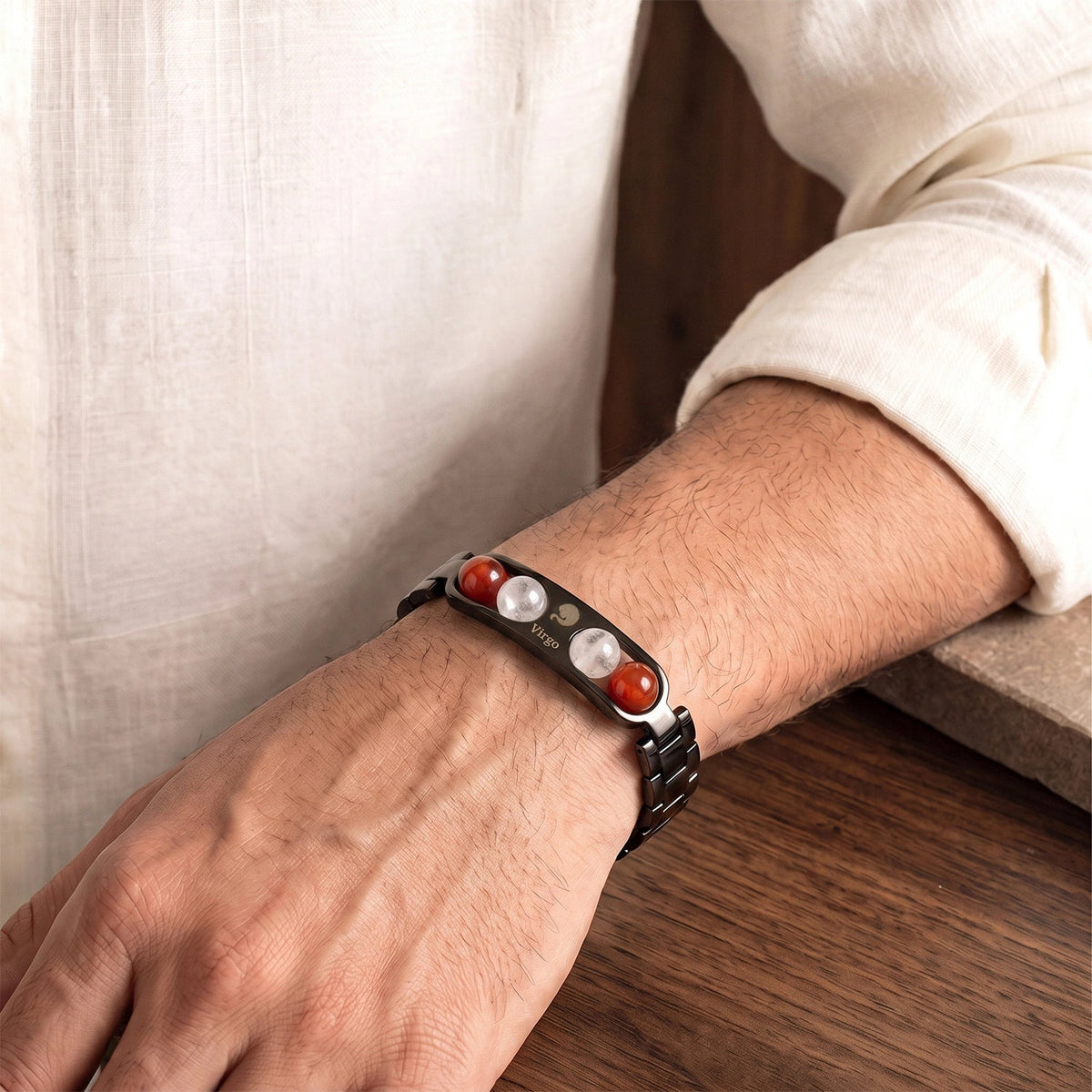 Virgo Zodiac Metal Bracelet worn on wrist
