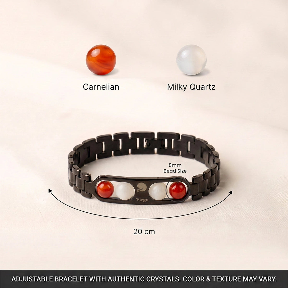 Virgo Zodiac Metal Bracelet size and bead details