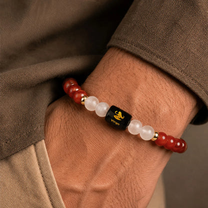 Virgo (कन्या राशि) Zodiac Bracelet – Carnelian & Milky Quartz
